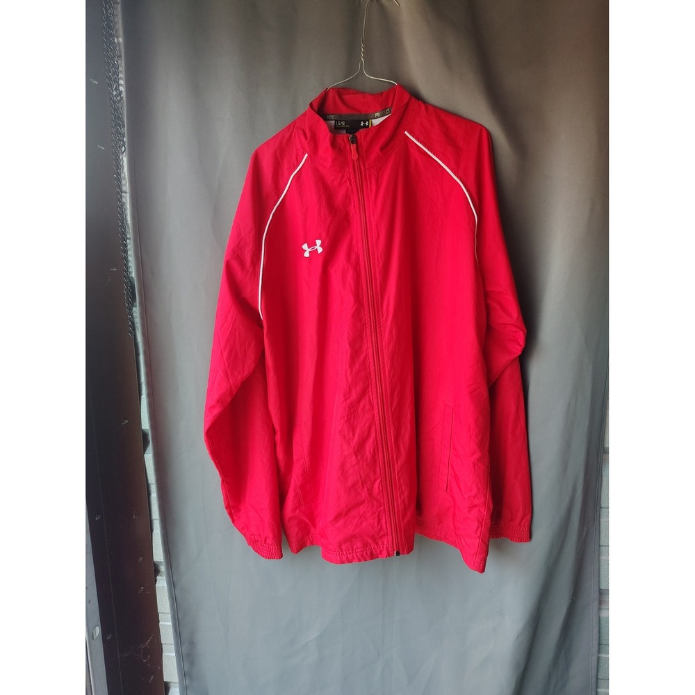 Under Armour Mens Red Full Zip Windbreaker Jacket Mesh Lined Large Loose Fit